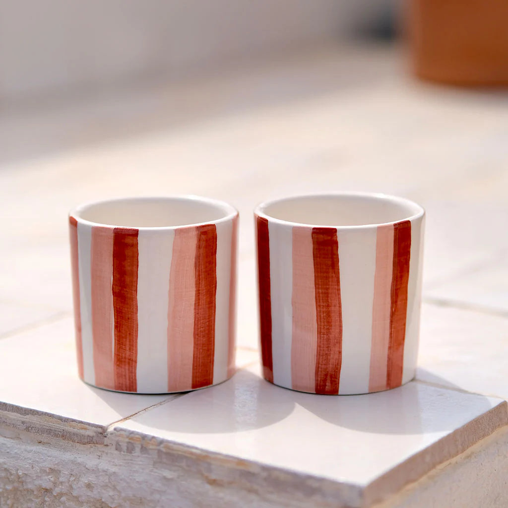 Tasse à expresso en céramique rayé terracotta et beige