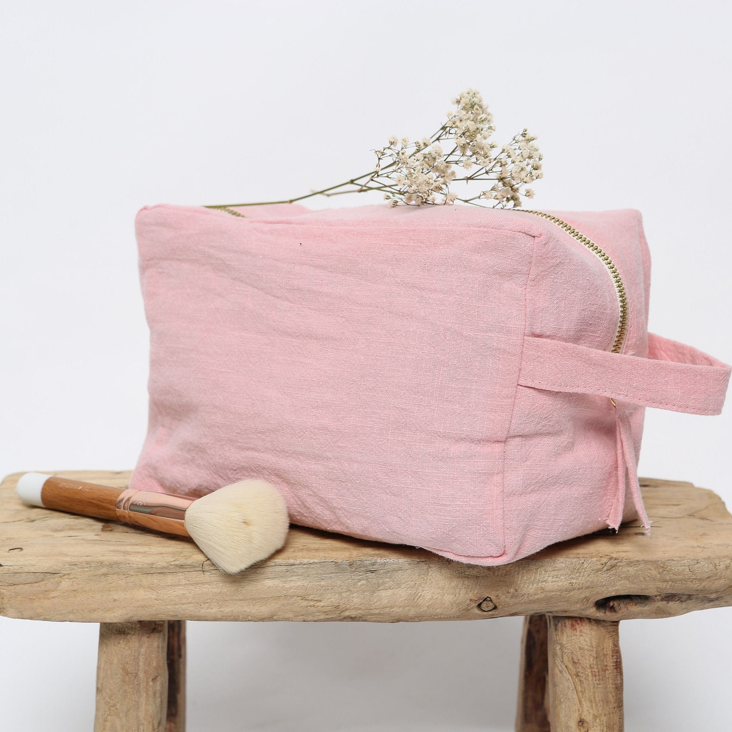 Trousse de toilette en lin - Rose Blush