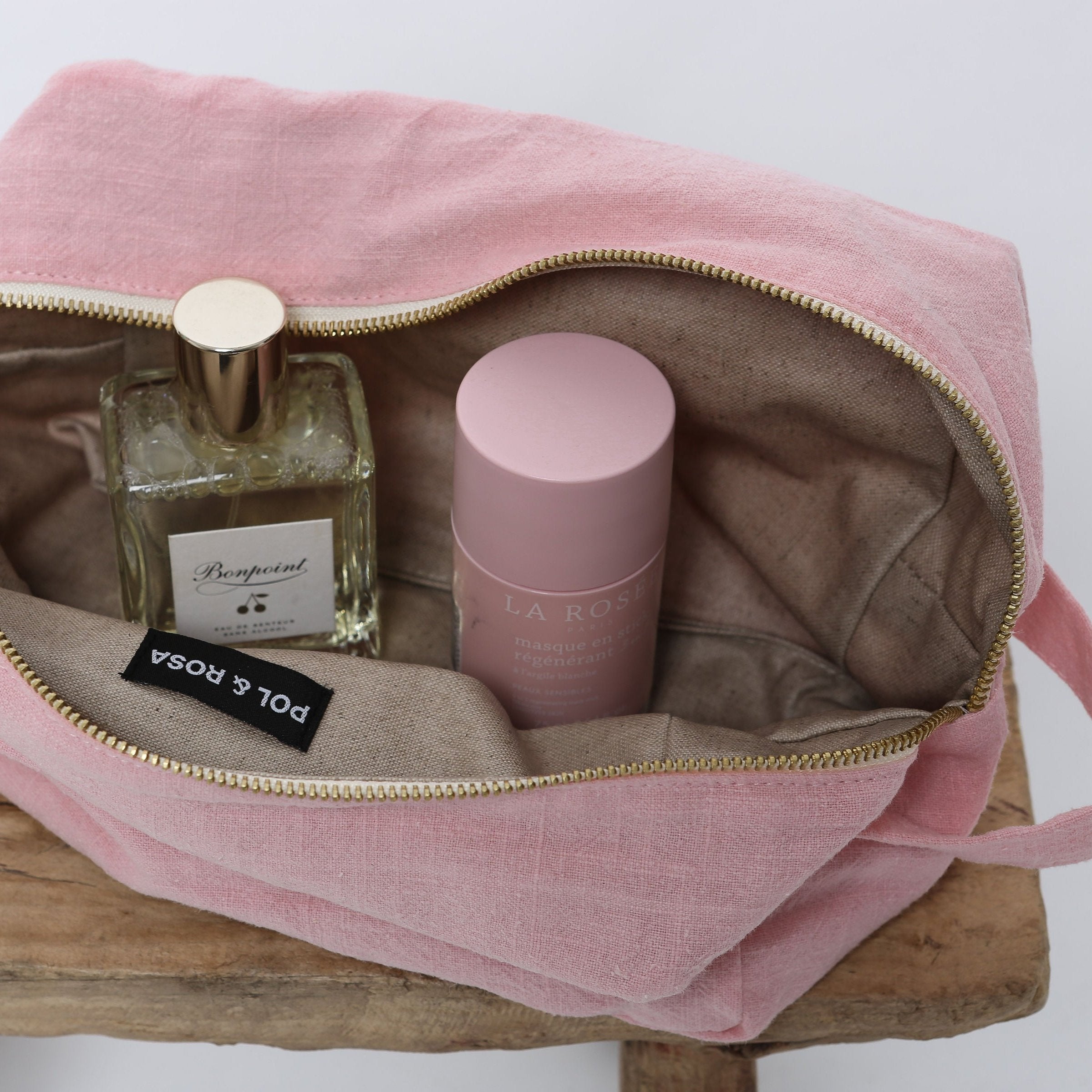 Trousse de toilette en lin - Rose Blush