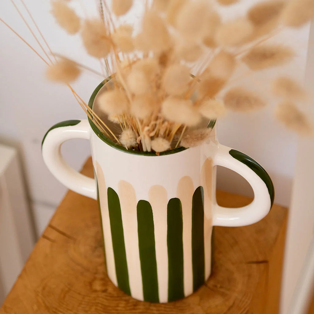 Vase avec anses rayures - vert