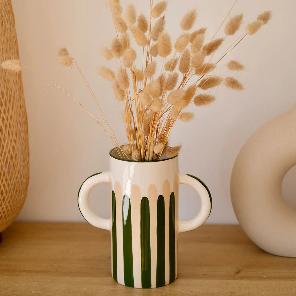 Vase avec anses rayures - vert