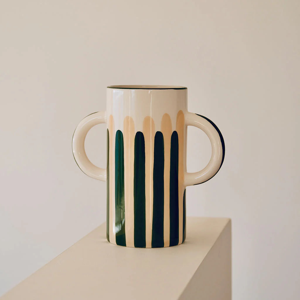 Vase avec anses rayures - vert