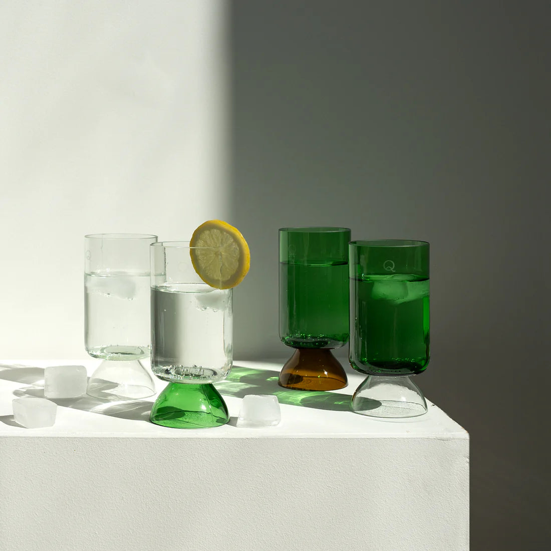 Verres à pied upcyclé x 2 vert et transparent