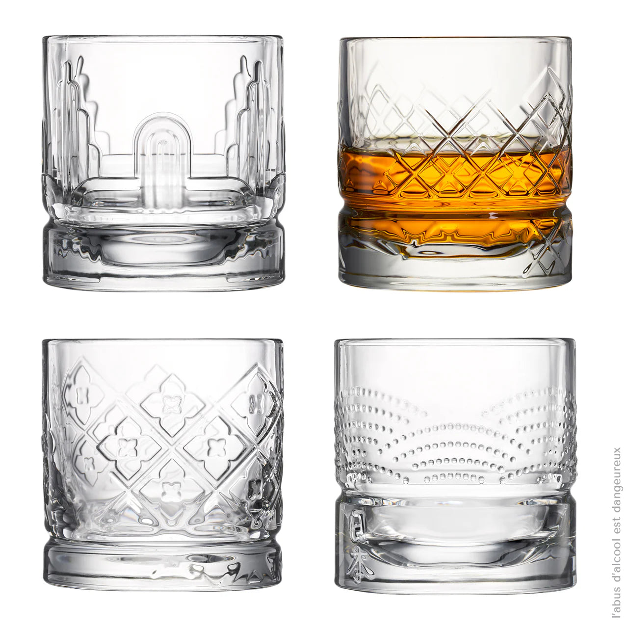 Coffret 4 gobelets à Whisky DANDY 4 motifs assortis