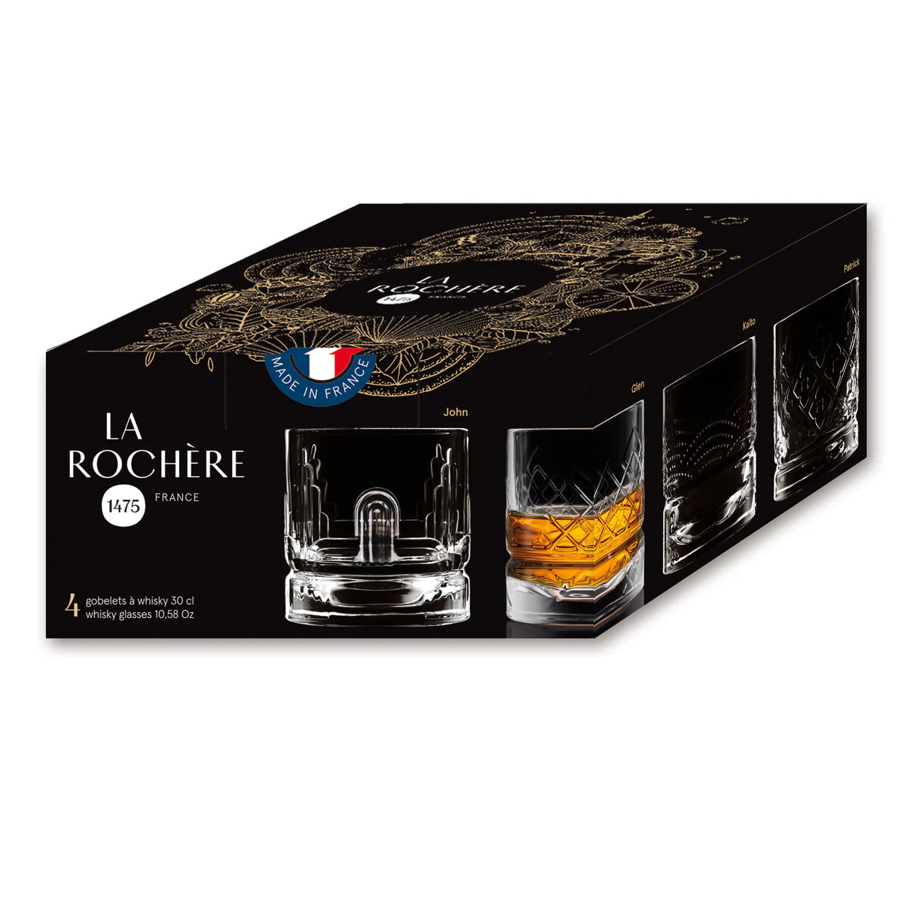 Coffret 4 gobelets à Whisky DANDY 4 motifs assortis