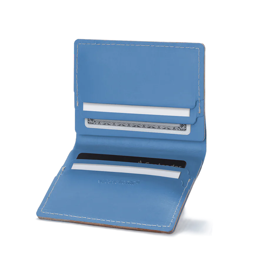 Porte-cartes double en cuir recyclé - Bleu Lichen