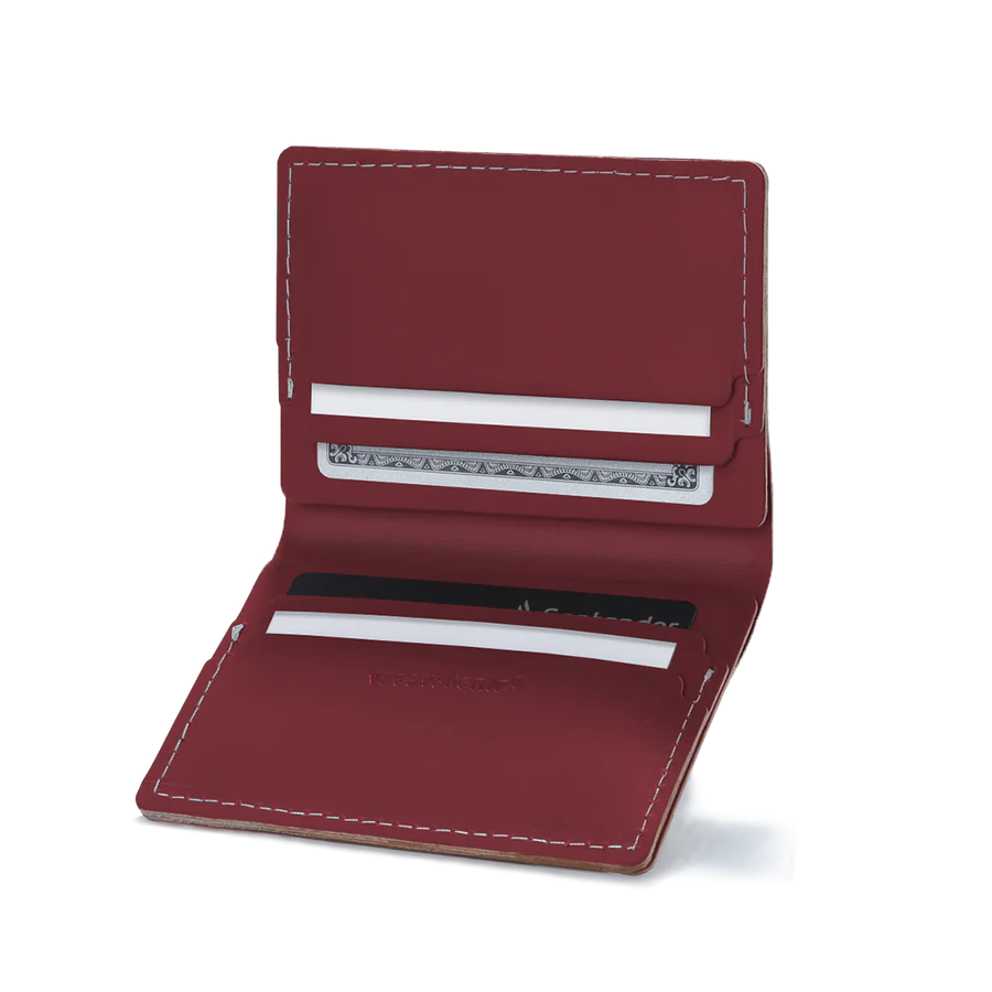 Porte-cartes double en cuir recyclé - Rouge Merlot