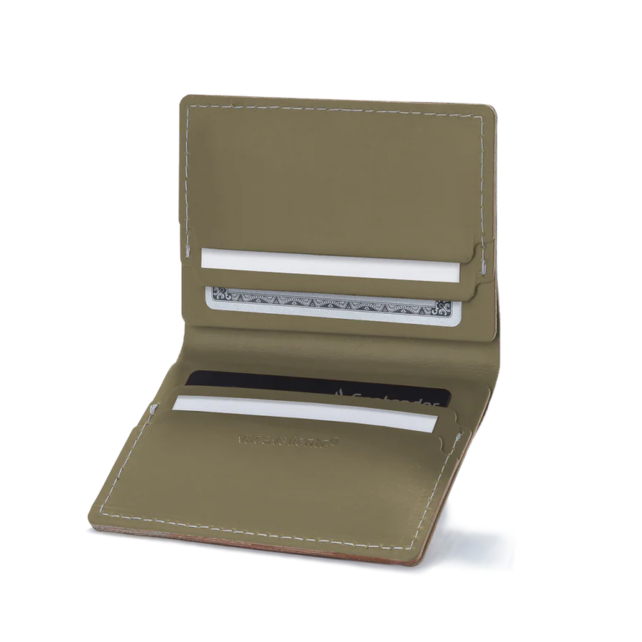 Porte-cartes double en cuir recyclé - Vert Olive