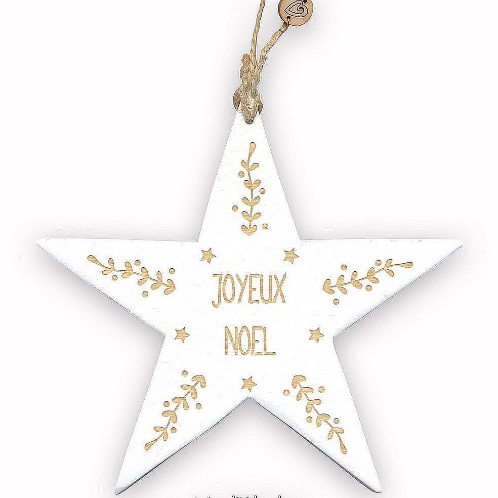 Suspension Noël en bois - Etoile blanche gravée