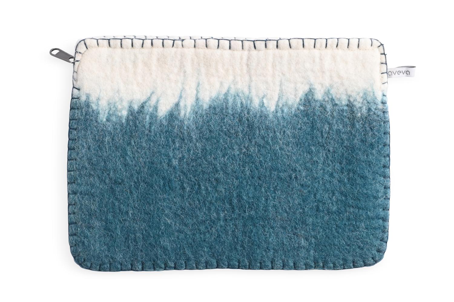 Etui ordinateur portable 14", bleu petrole et naturel