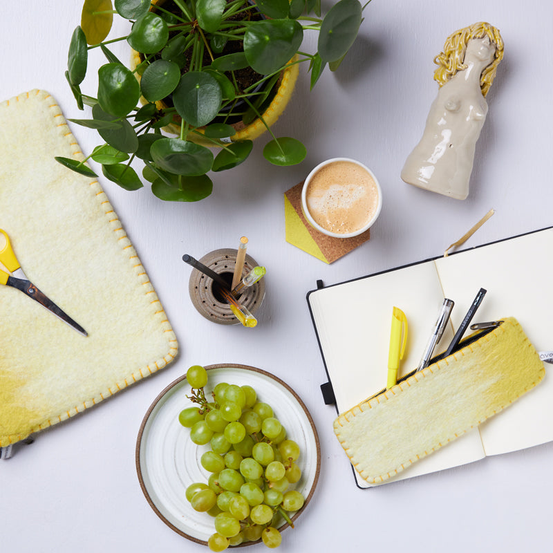 Etui ordinateur portable 14", jaune et naturel