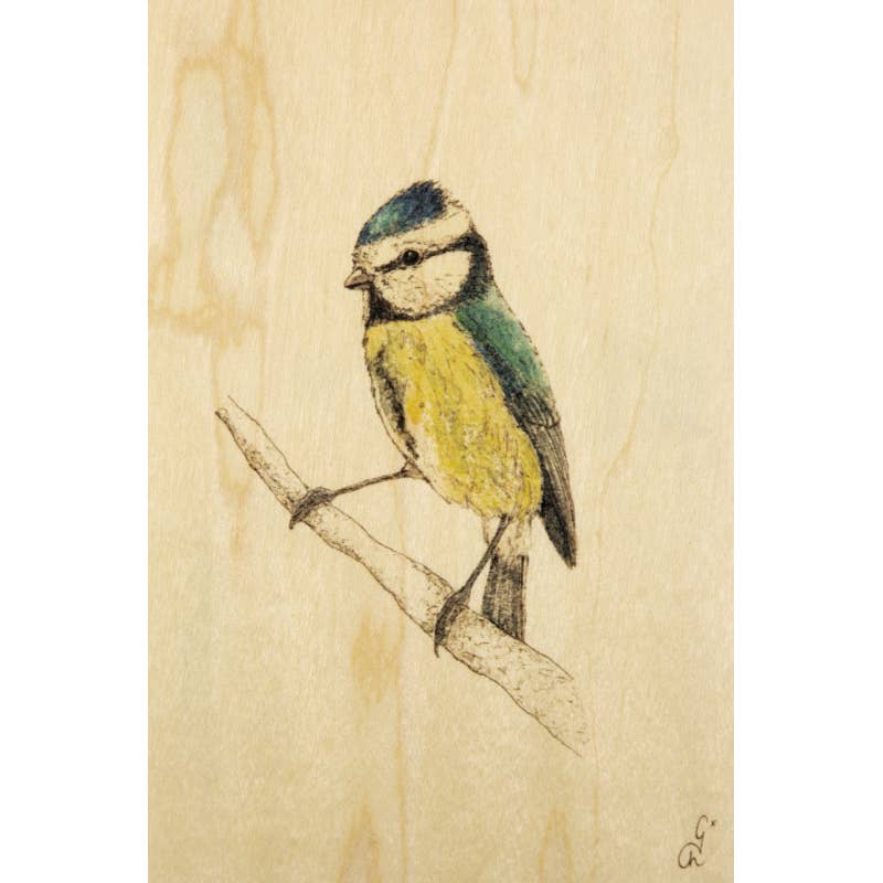 Carte postale bois - Oiseau sur une branche