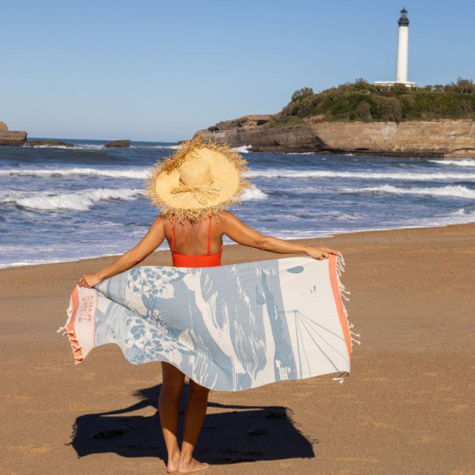 Fouta Grande Plage - Bleu Paon - 90x160 cm