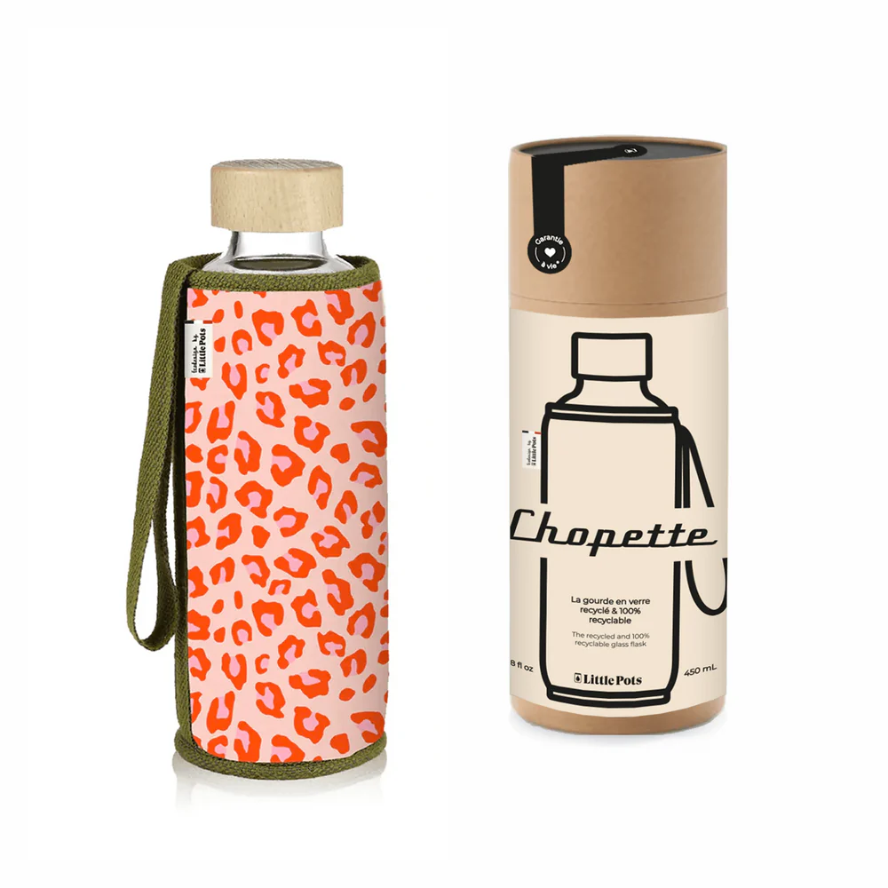 Gourde en verre avec housse - Leopard Rose