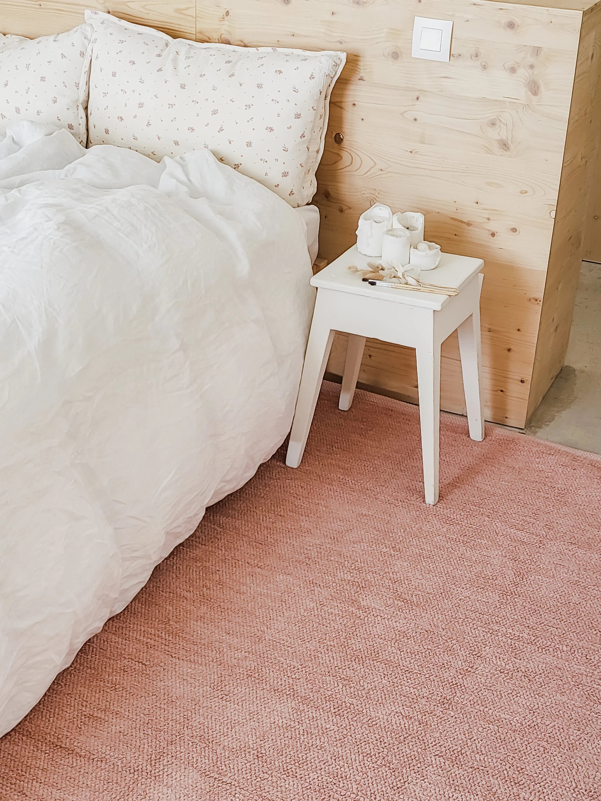 Tapis rose poudré en coton recyclé