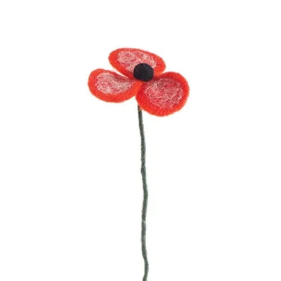 Fleur en laine - Coquelicot rouge corail