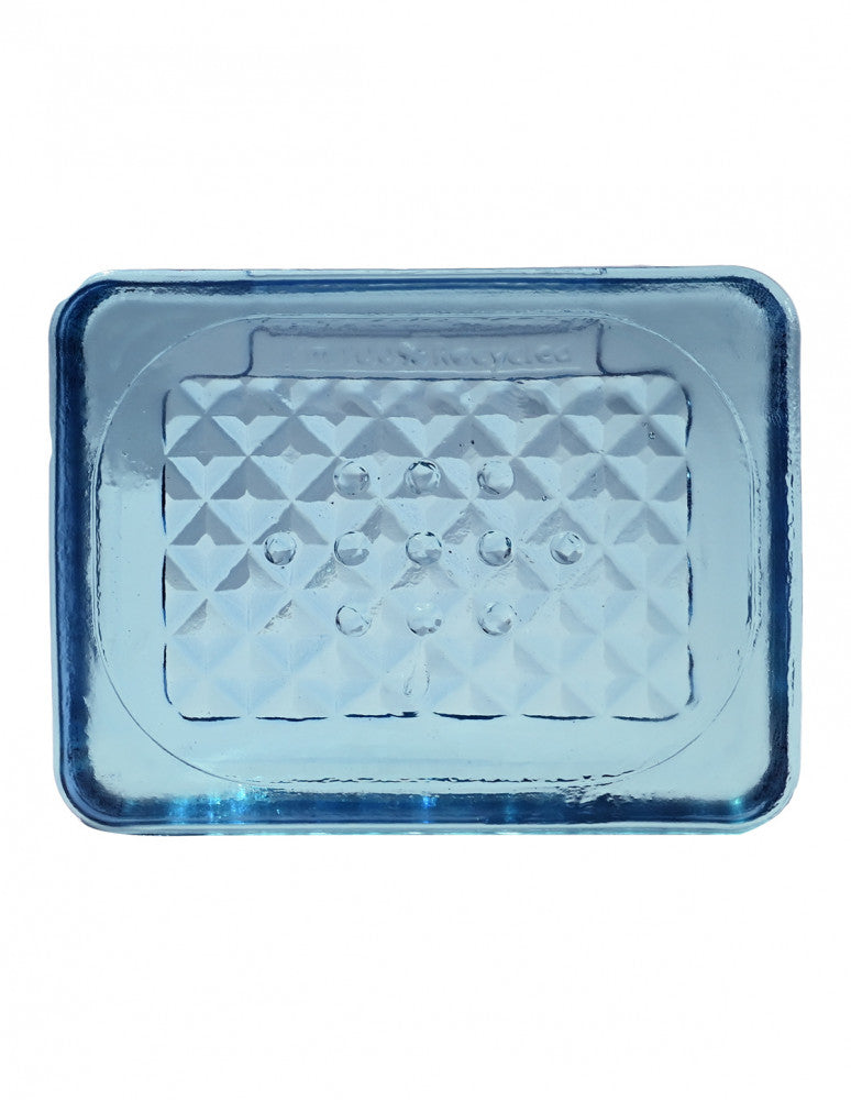 Porte savon en verre recyclé - bleu ciel