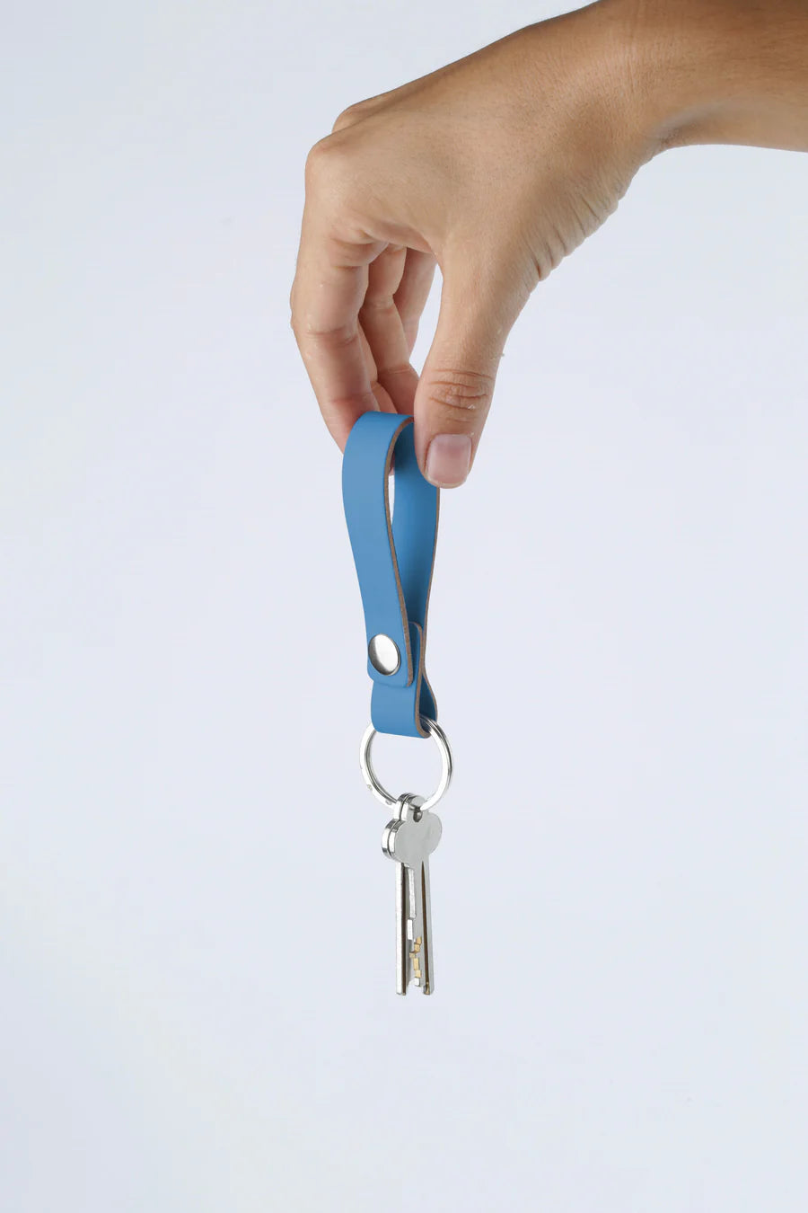 Porte-clés en cuir recyclé - Bleu Lichen