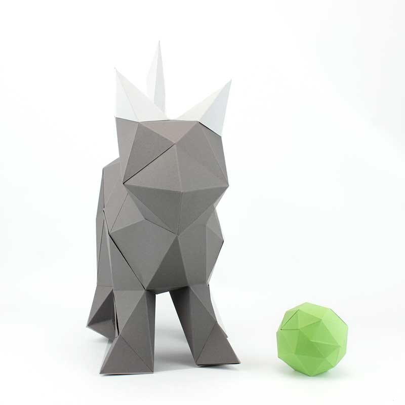 Chat en papier 3D - Kitty poivre et sel