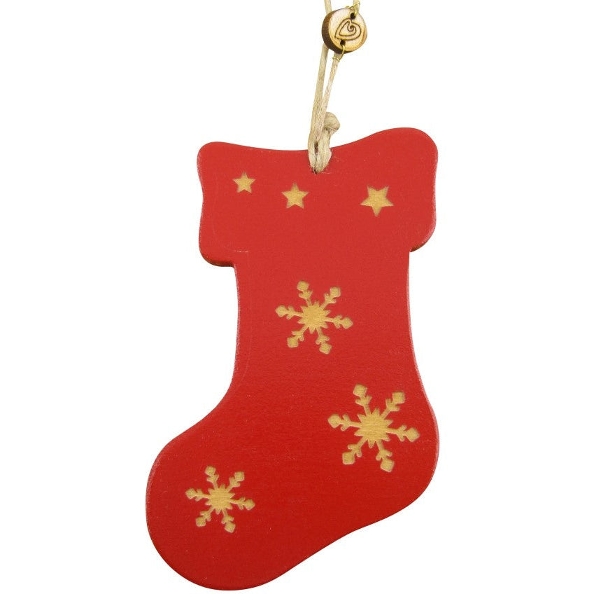 Suspension Noël en bois - Chaussette rouge gravée