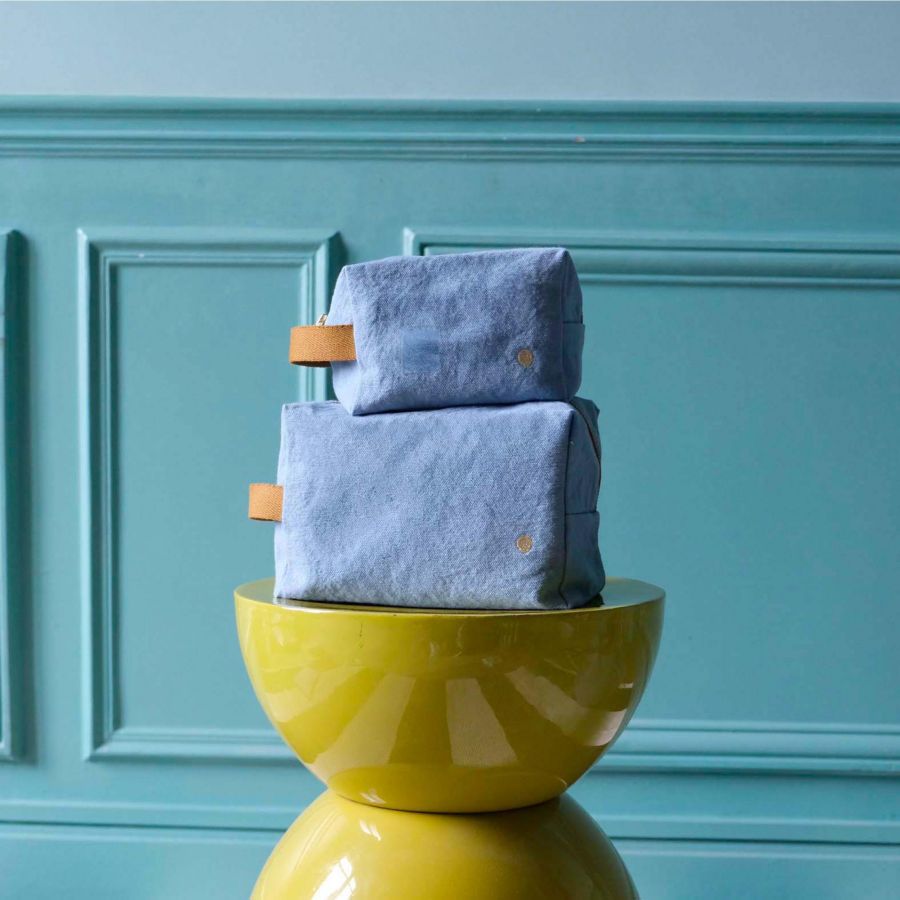 Trousse de toilette cube en coton - Iona Bluetiful