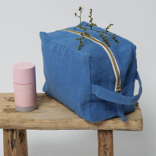 Trousse de toilette en lin - Bleu indigo