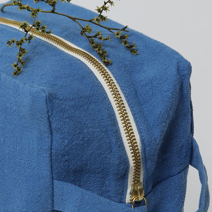 Trousse de toilette en lin - Bleu indigo