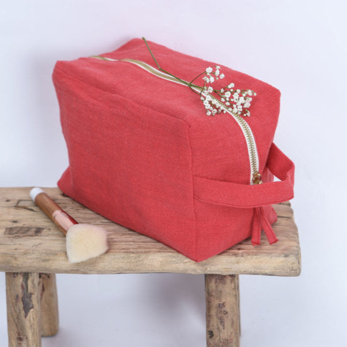 Trousse de toilette en lin - Rouge coquelicot