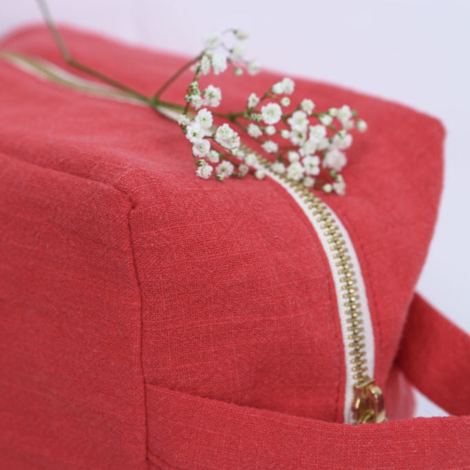 Trousse de toilette en lin - Rouge coquelicot