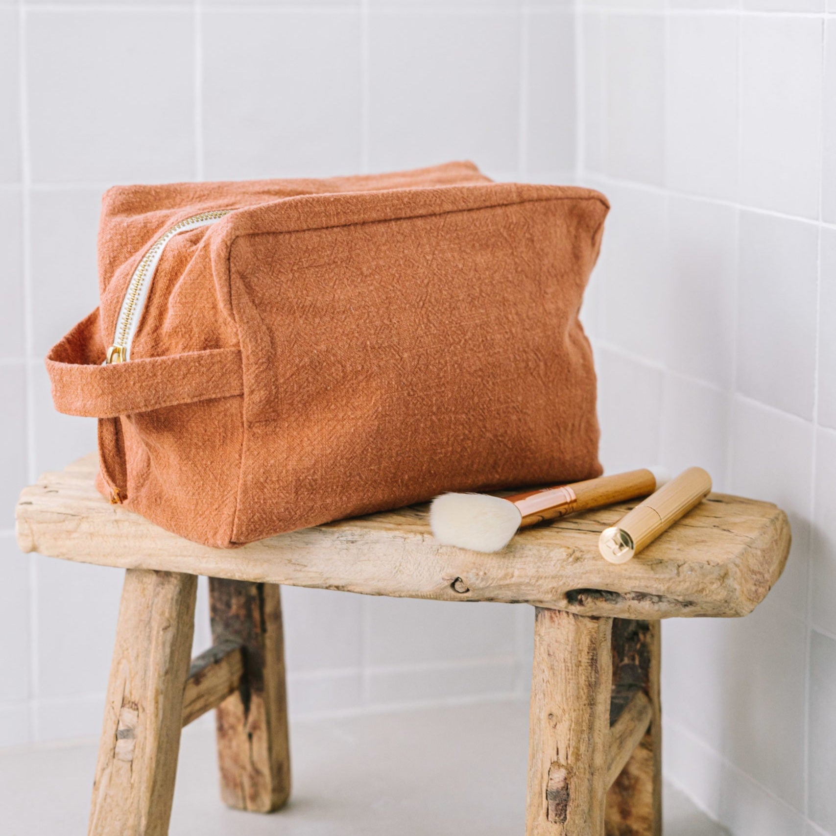 Trousse de toilette en lin - Terracotta