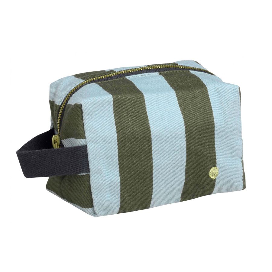 Trousse de toilette cube en coton S - rayé matcha