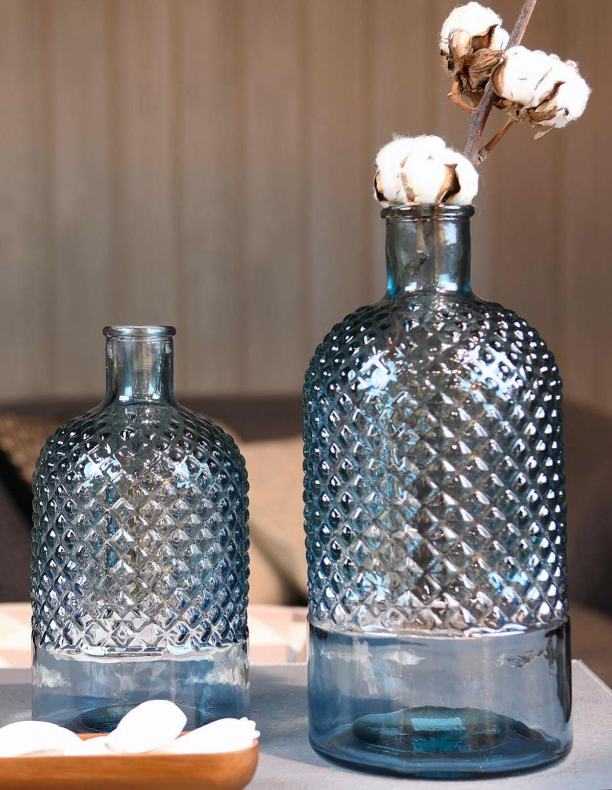 Vase bouteille en verre recyclé Bleu Jean - 22 ou 28 cm