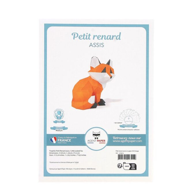 Petit renard assis en papier 3D - Orange