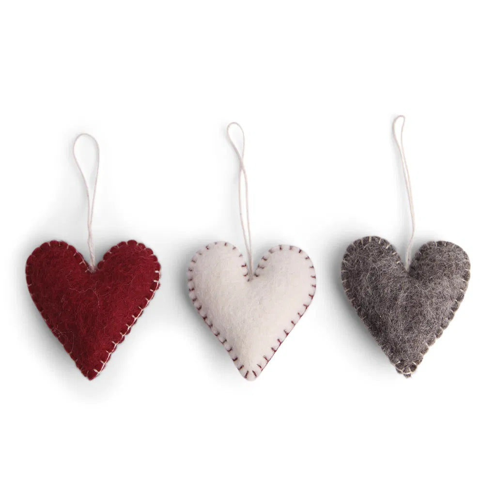 Coeurs en laine - lot de 3