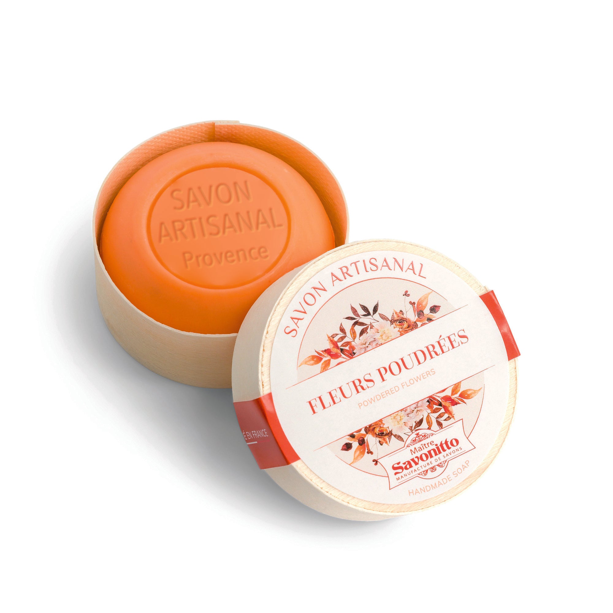 Savon parfum fleurs poudrées dans boite en bois - 100g