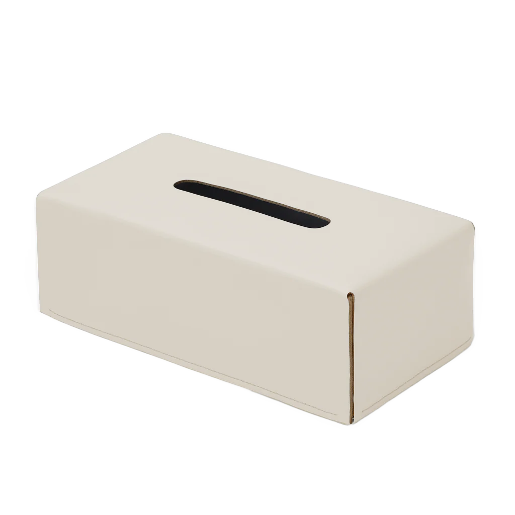 Boîte à mouchoirs rectangulaire en cuir - Beige