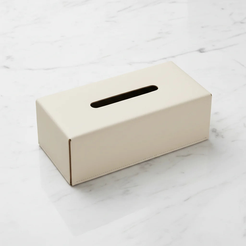 Boîte à mouchoirs rectangulaire en cuir - Beige
