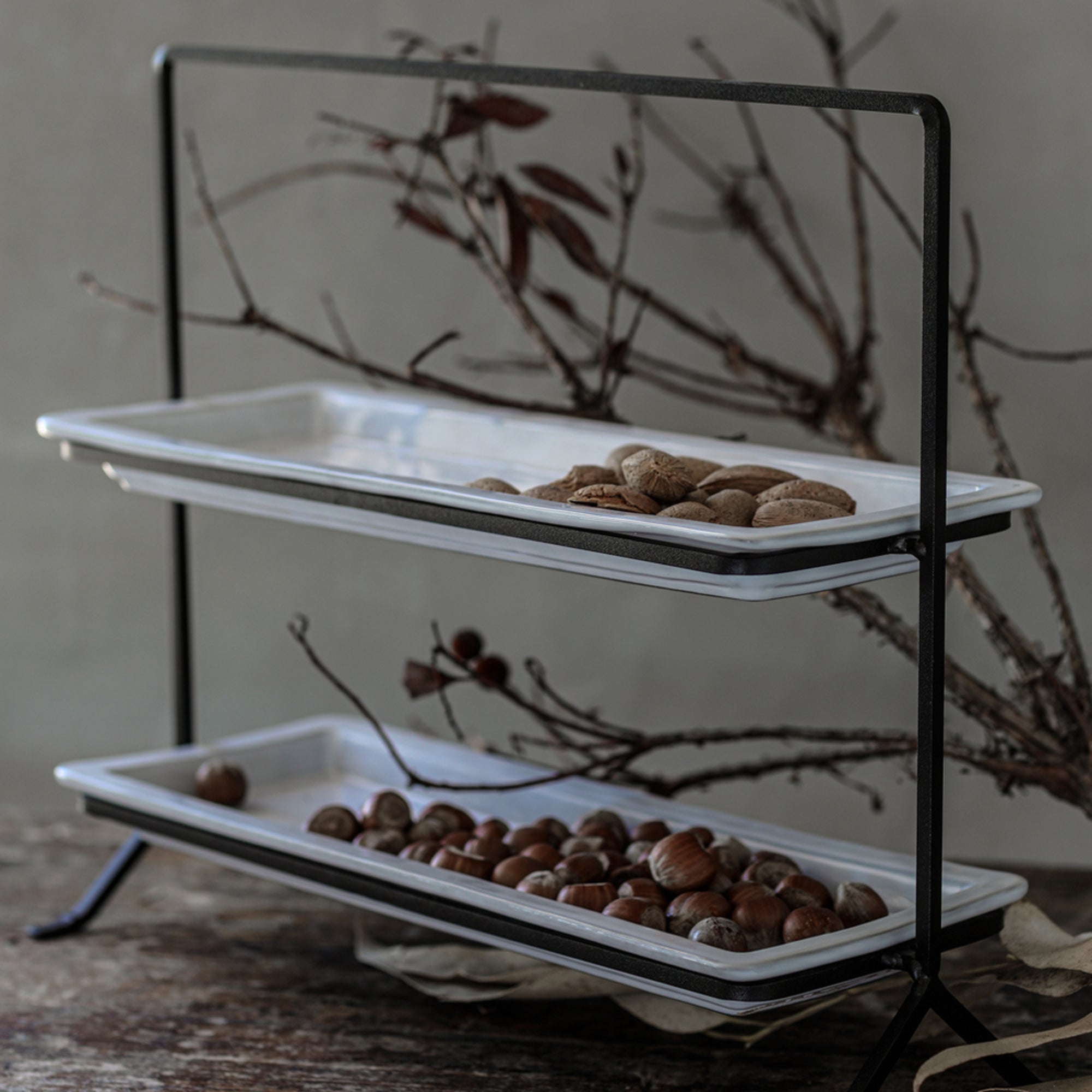 Plateau rectangulaire en Ecogres blanc - 37 cm