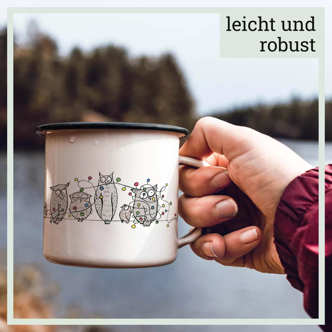 Mug émaillé - Guirlande Hiboux - 300ml