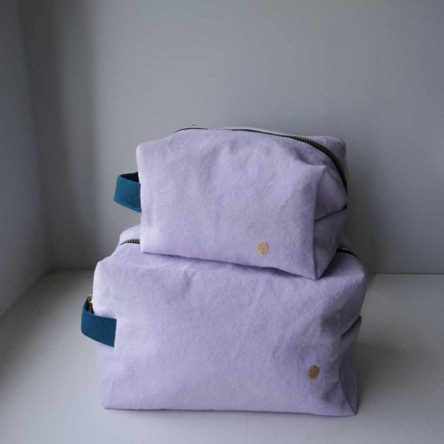Trousse de toilette cube en coton - Iona Lilas