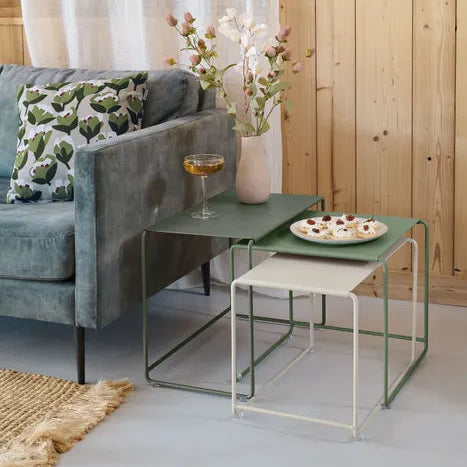Lot de 3 tables gigognes Oulala - Romarin, Cactus et Gris argile
