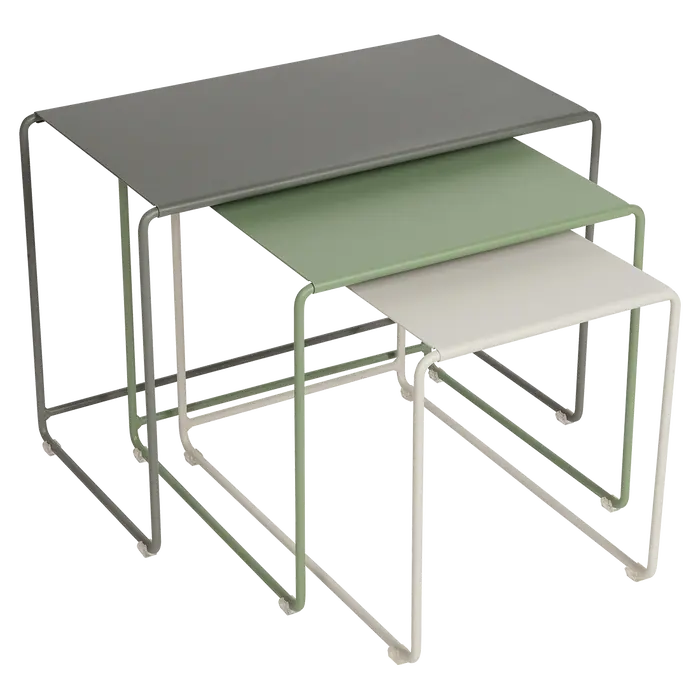 Lot de 3 tables gigognes Oulala - Romarin, Cactus et Gris argile