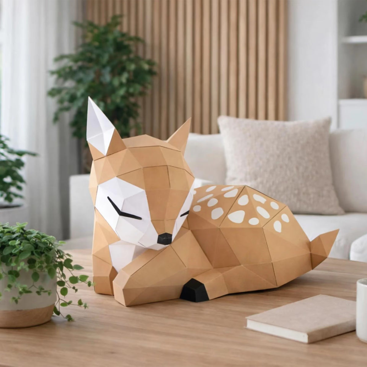 Petit Faon en papier 3D - Beige et blanc