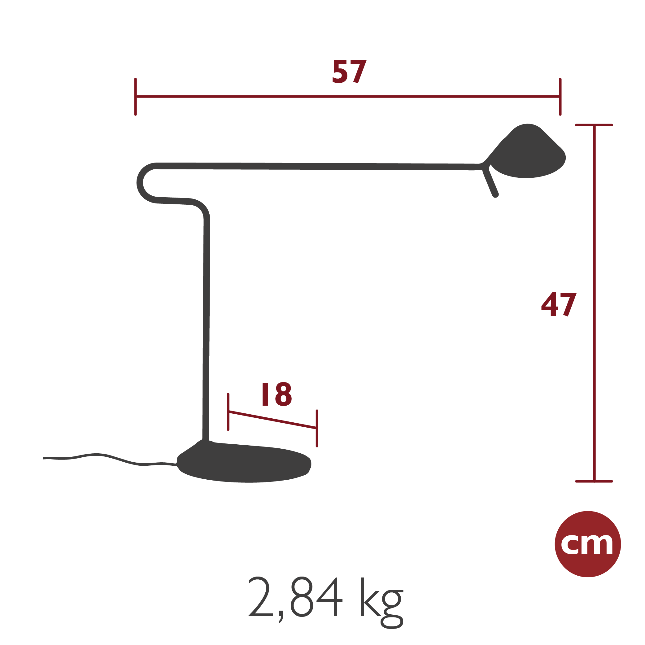 Lampe de bureau Pixi 47 cm - Gris Argile