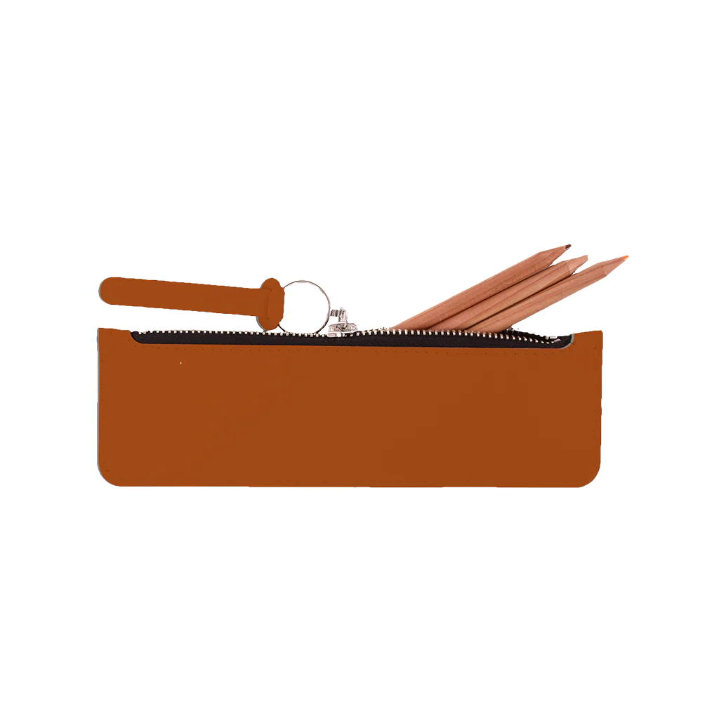 Trousse plate en cuir recyclé - Brique