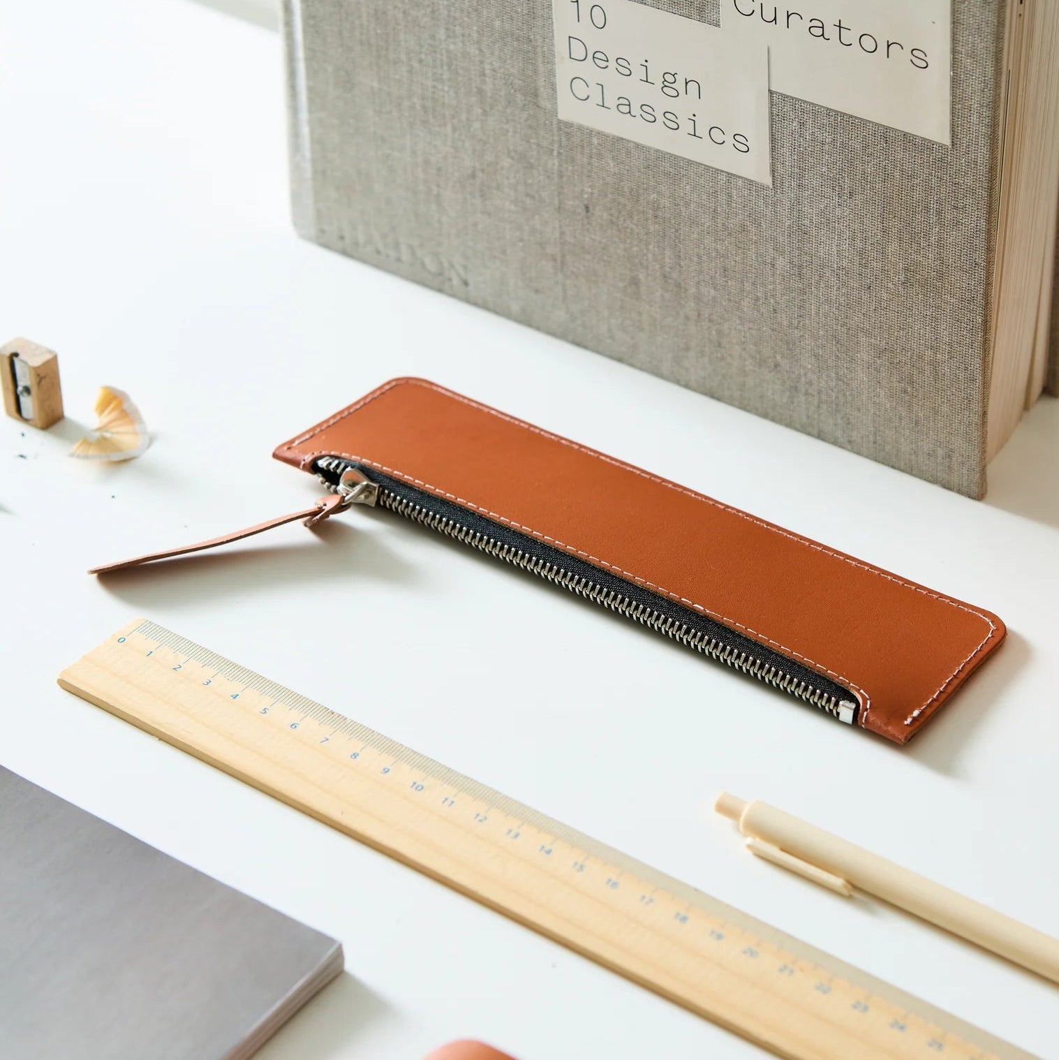 Trousse plate en cuir recyclé - Brique