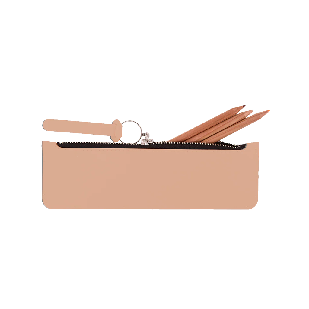 Trousse plate en cuir recyclé - Amande