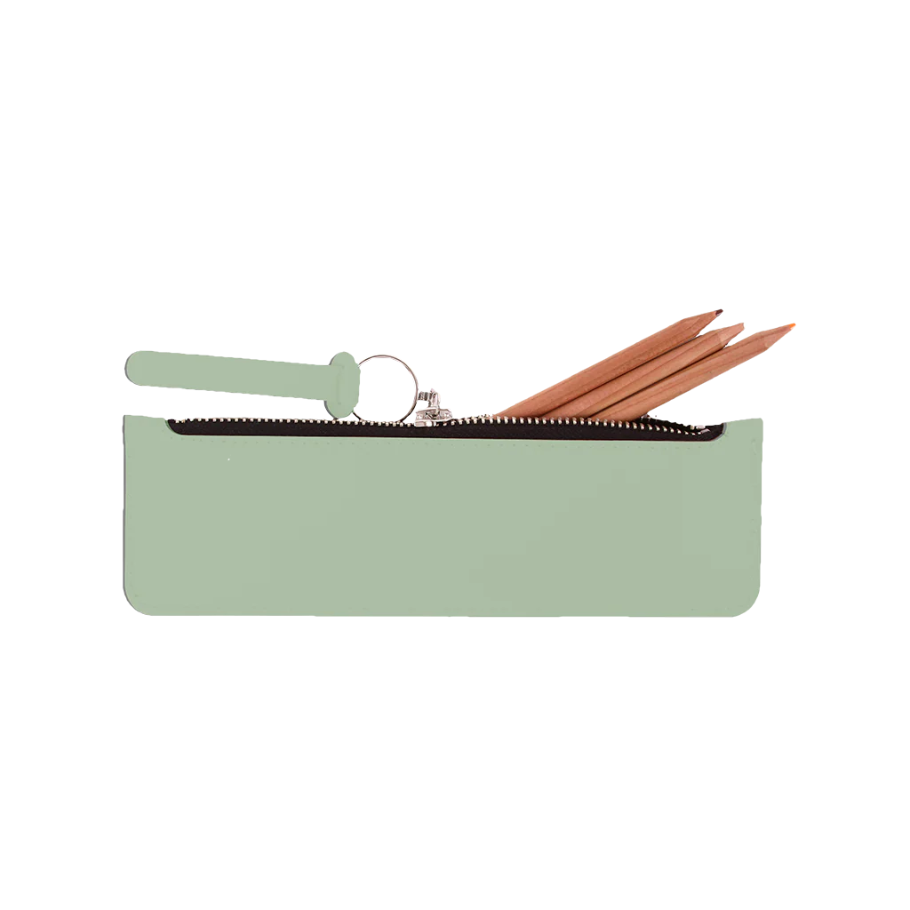 Trousse plate en cuir recyclé - Vert Nil