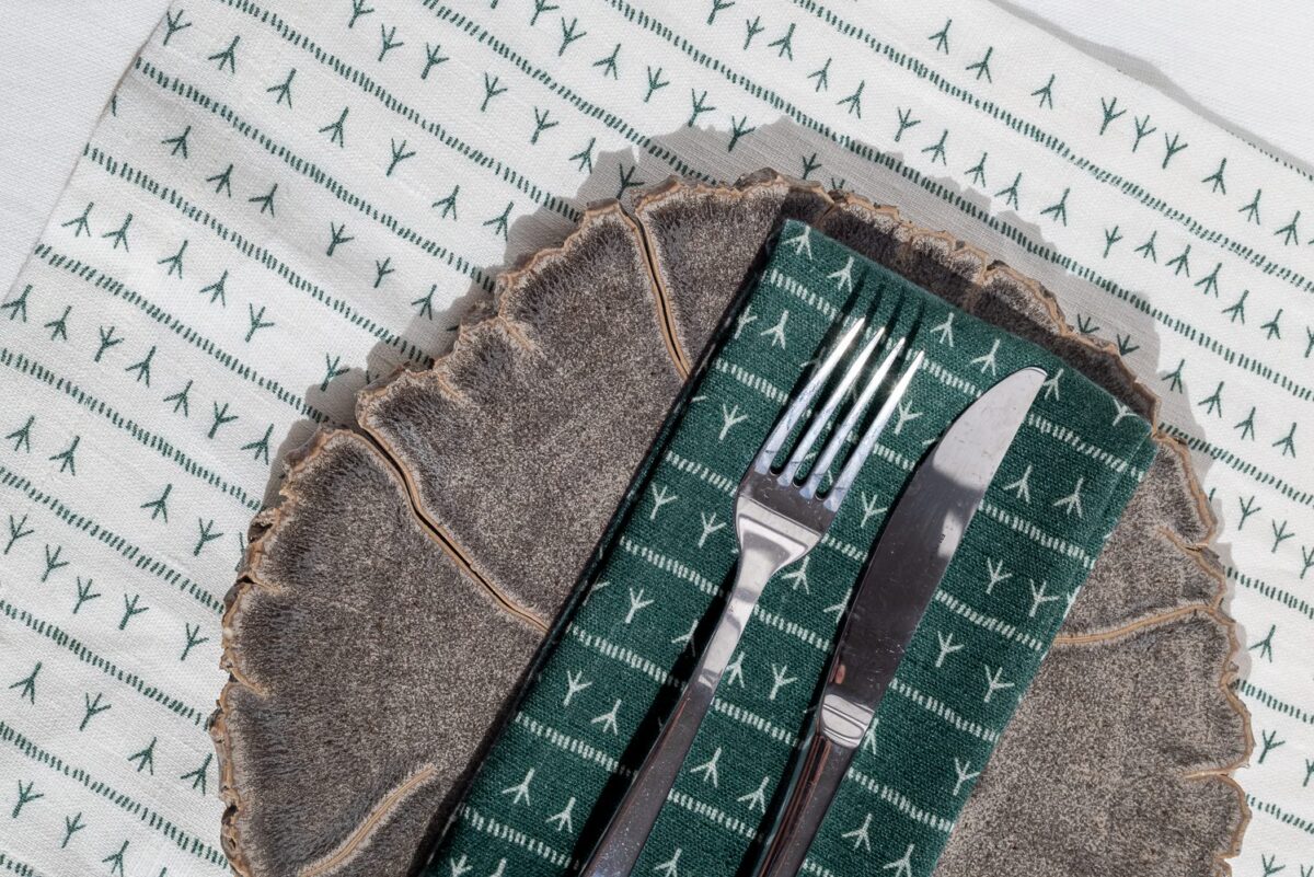 Serviette de table en lin vert foncé 45x45cm