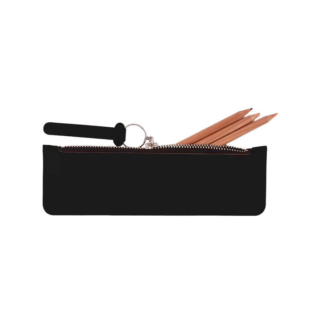 Trousse plate en cuir recyclé - Noir